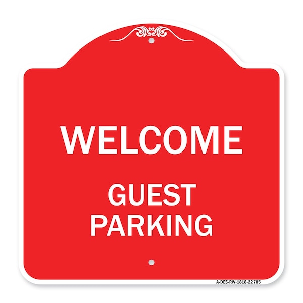 Signmission Designer Series Sign-Welcome Guest Parking, Red & White Aluminum Sign, 18" x 18", RW-1818-22705 A-DES-RW-1818-22705 - main